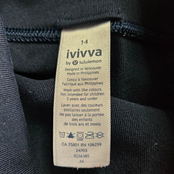 Ivivva by Lululemon Girl's Black Athletic Tights Legging Pants Size 14 - Picture 5 of 8